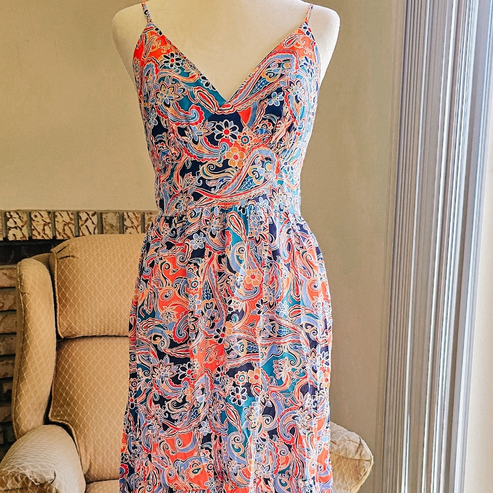 Boho Paisley Print Midi Dress with Cutout Back – Size L